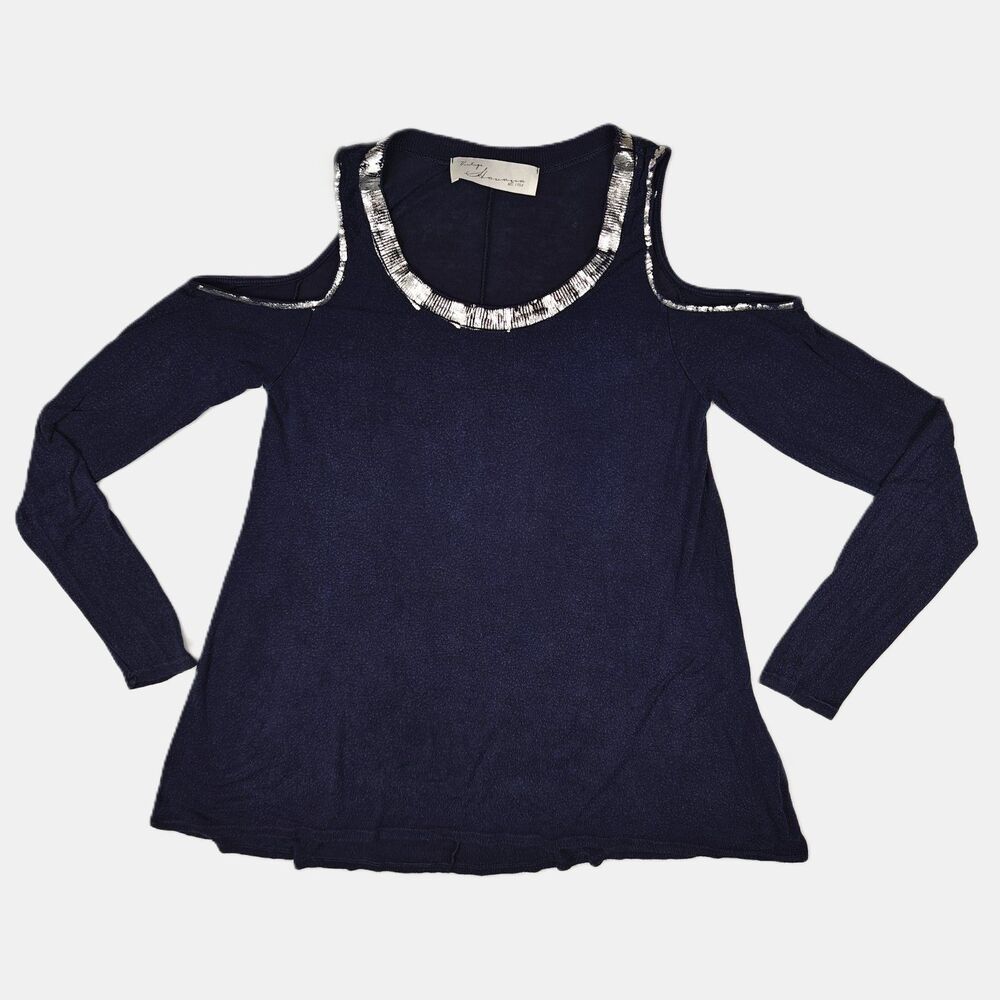 Vintage Havana Distressed Silver Trim Cold Shoulder Tunic Top Size S Y2K Flowy - Picture 1 of 9